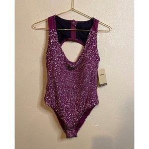 Nike Swim Womens Sz M Purple White Water Dots Keyhole Back 1pc Swimsuit